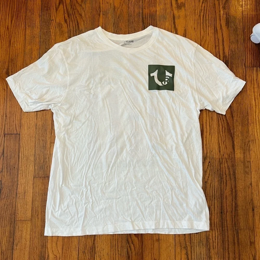 True Religion Graphic Logo TShirt Flag in Purple and Green 3XL